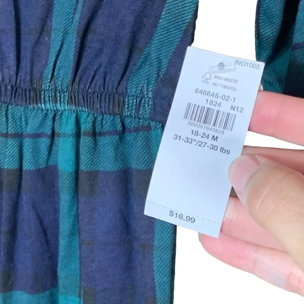 Old Navy toddler girl green/blue plaid jumpsuit‎